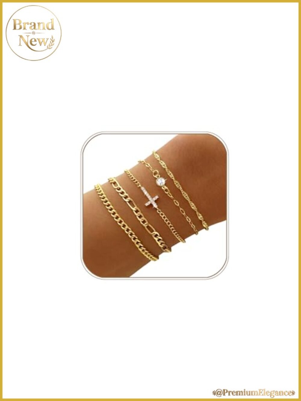 5 Pc 16K Gold Plated Non Tarnish Waterproof Stackable Bracelet Set with Cubic